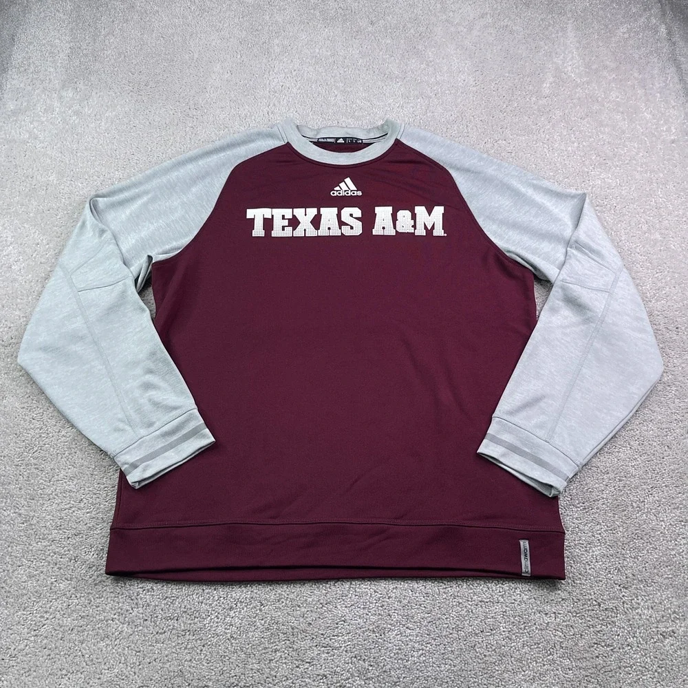 Texas A&M Aggies Sweatshirt Mens Large Maroon Gray Raglan‎ Adidas ClimaWarm